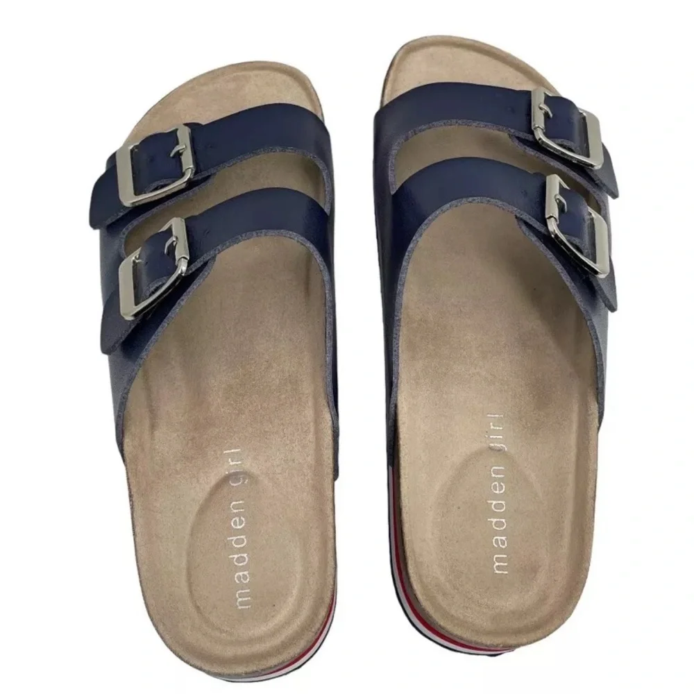Madden Girl Women's Purr Sandal Blue Red White Cork Sz. 8M/ NEW - Picture 3 of 7